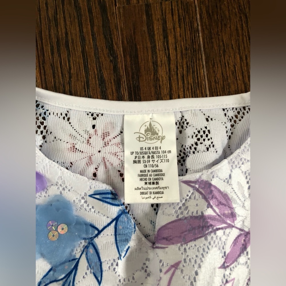 Disney Parks Girls 4/4T White/Pink/Purple Floral Disney's Frozen Caftan Cover-Up - Picture 13 of 13